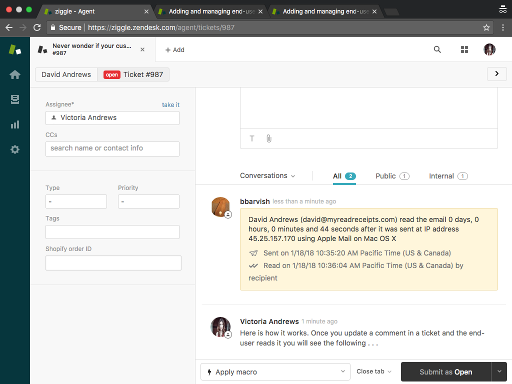 Read Receipts for Zendesk screenshot 1